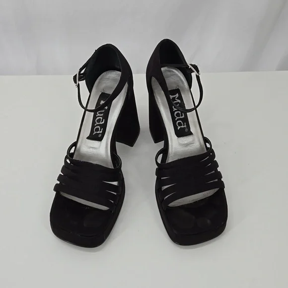 Mudd Vintage 90s Strappy Satin High Heels Black Ankle Strap Shoe Size 7 - Picture 1 of 11